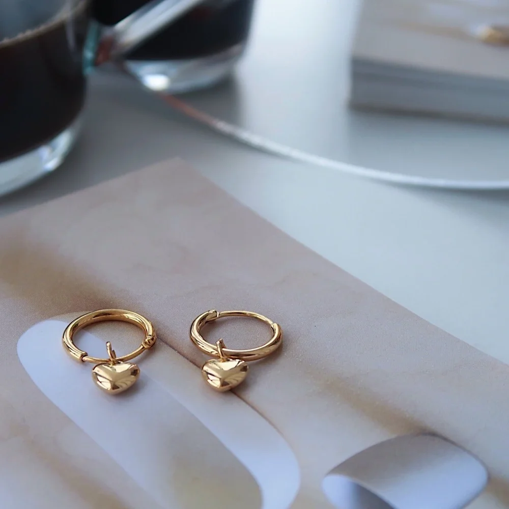 18K Gold Plated Golden Heart Hoop Earrings